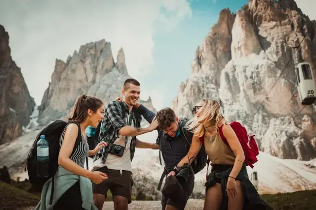 Friends travel together in the Dolomites
