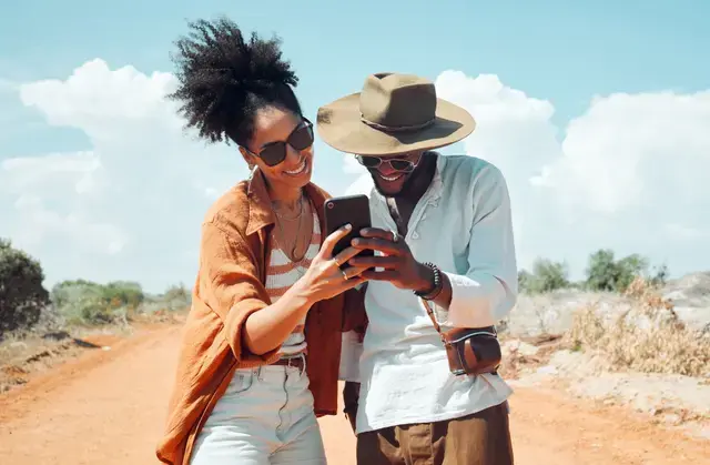 Couple exploring outdoors on a romantic adventure