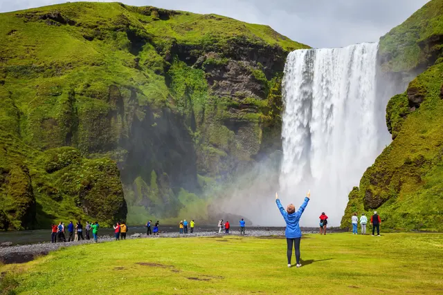 Iceland green landscape - Skogafoss waterfall