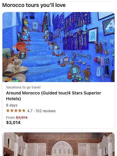 Grid widget showing full-width stacked tour cards with large images