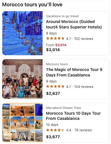 List widget showing tours stacked vertically with thumbnail images on the left