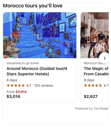 Slider widget showing a horizontal scrolling carousel of tour cards