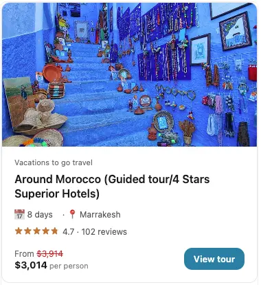 Spotlight widget showing a single tour card with image, rating and price