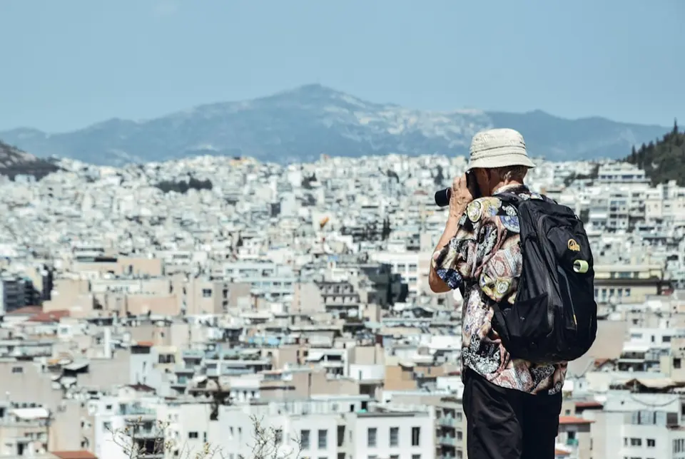 Solo male traveler in his 50s exploring Athens