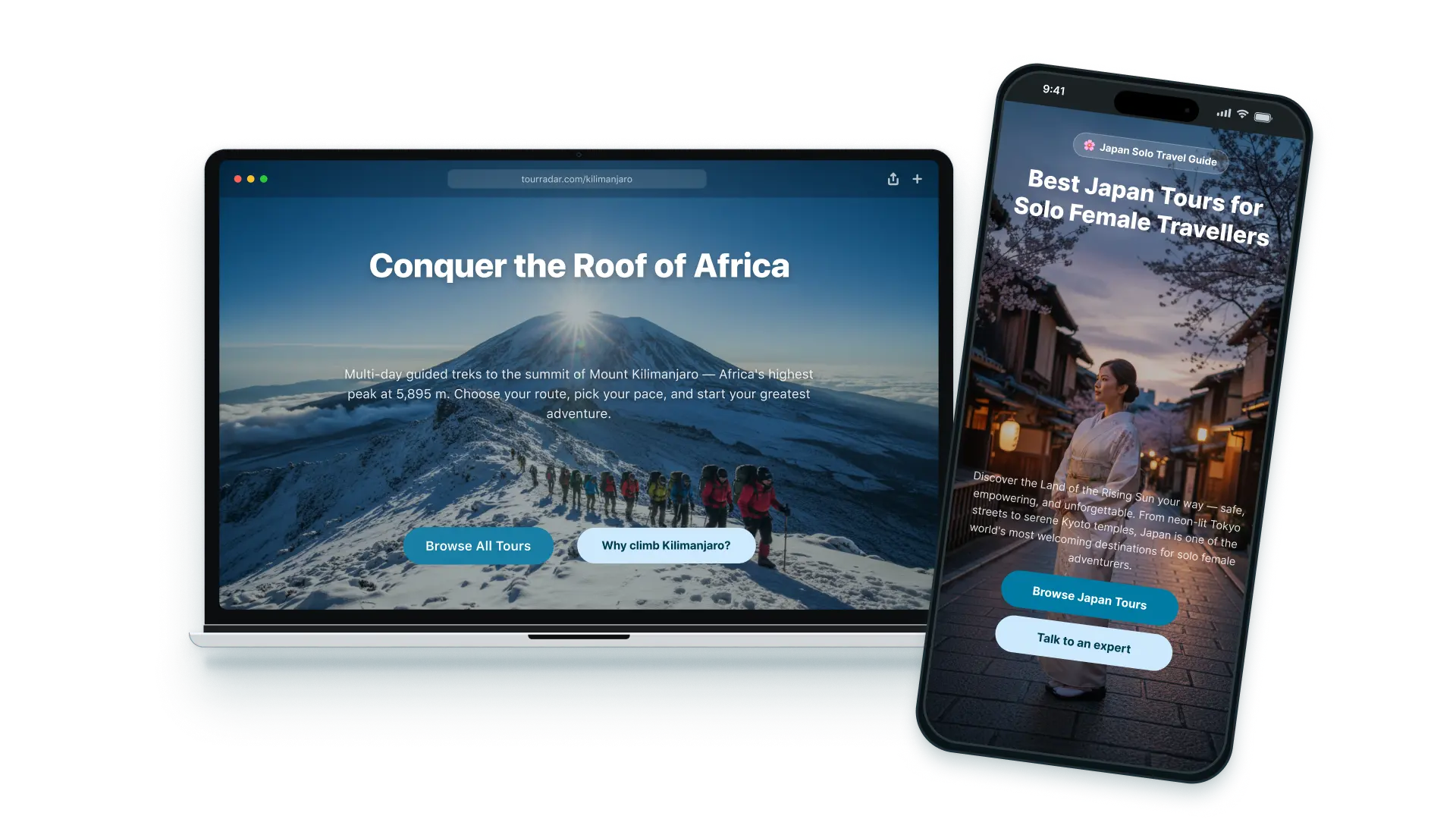 AI page builder - branded client pages on laptop and mobile