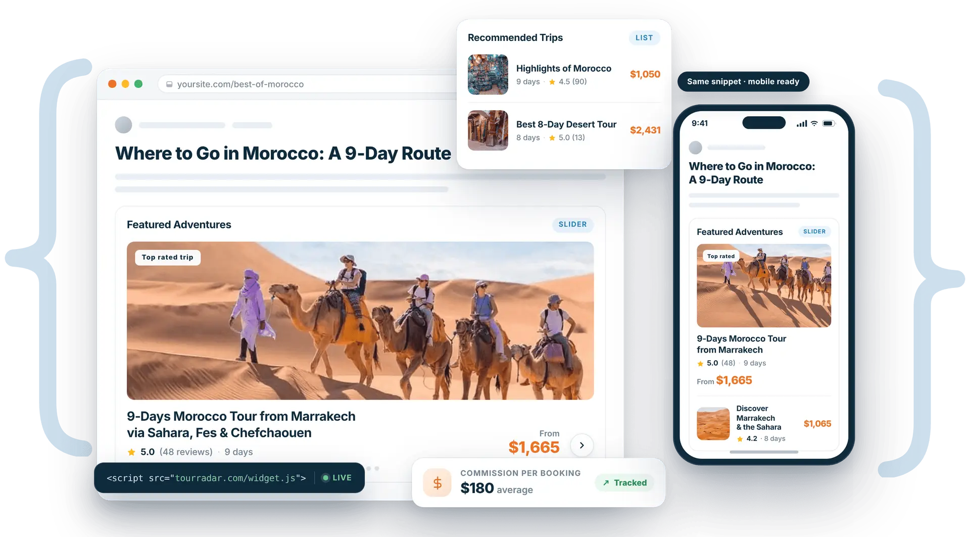 AI page builder - branded client pages on laptop and mobile
